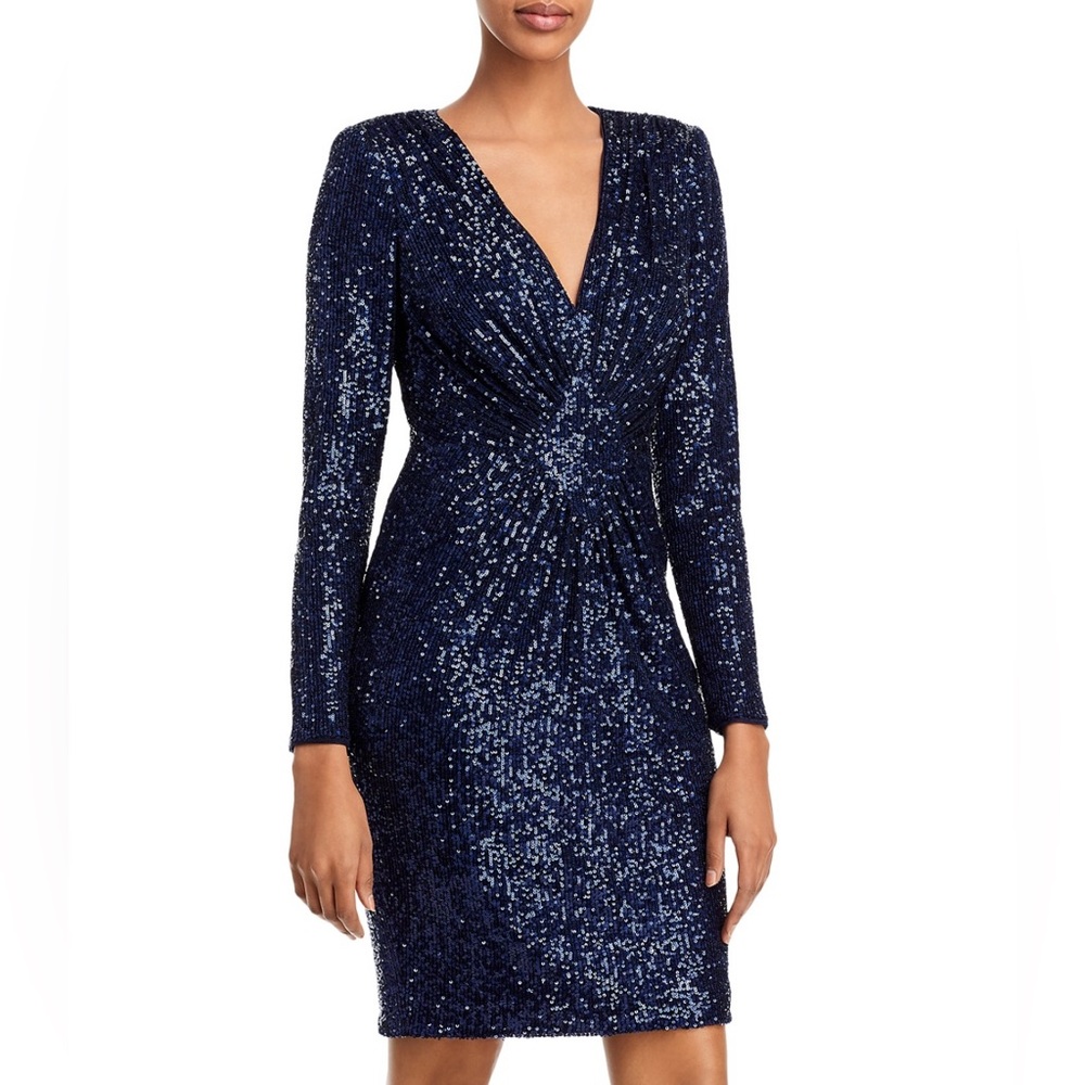 Eliza J Long Sleeve Sequin V Neck Dress NWOT